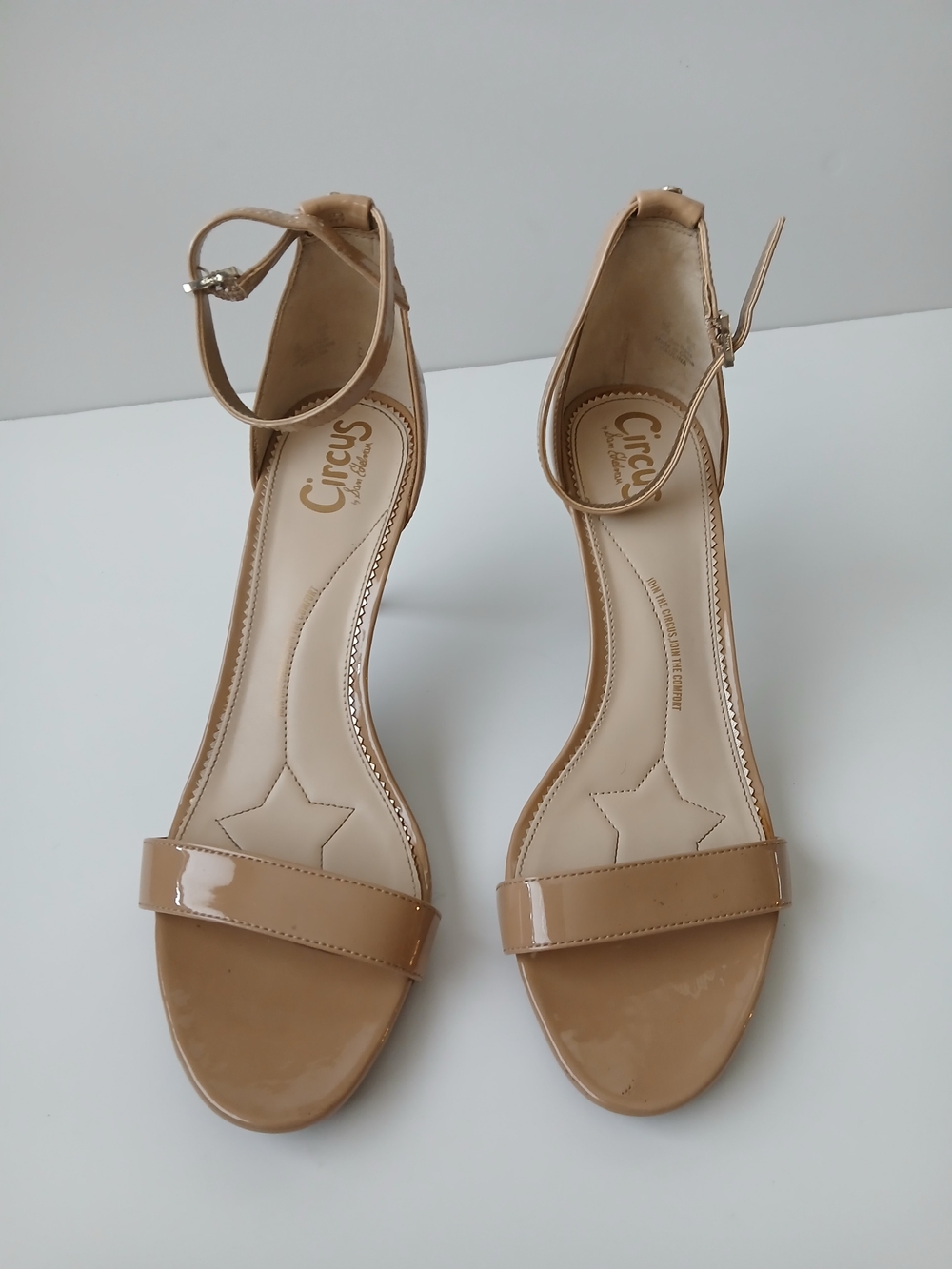 Circus by Sam Edelman Nude Patent Ankle-Strap Sandals, Size 10